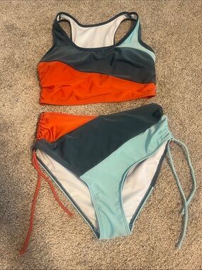 Brand New!!!! Modlily Two-Piece Bikini Set in Teal, Orange & Charcoal - Size SM